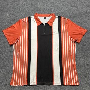 Manfinity Polo Shirt‎ Mens Size 5XL Black Orange Stripe Zip Collar Short Sleeve